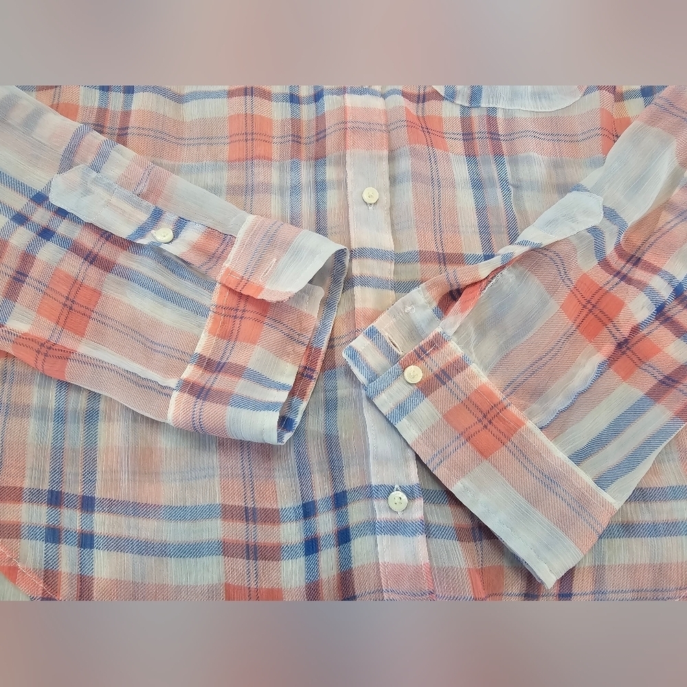 Abercrombie & Fitch Sheer Plaid Button Down Shirt Size Small - Picture 9 of 11